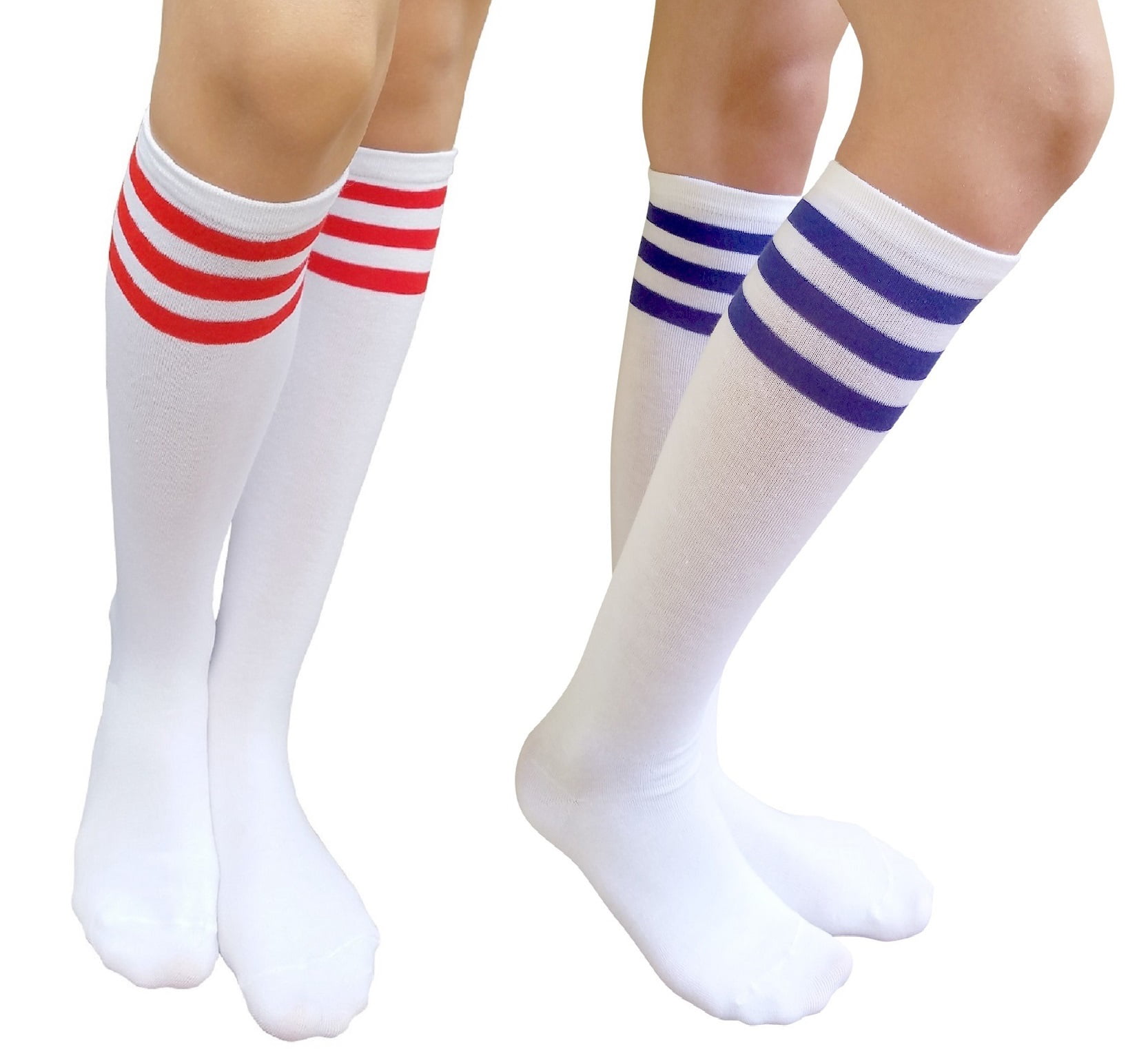 2 Pairs Girls Elle Knee High Black Red Stripes & Heart Socks  in 3 sizes 
