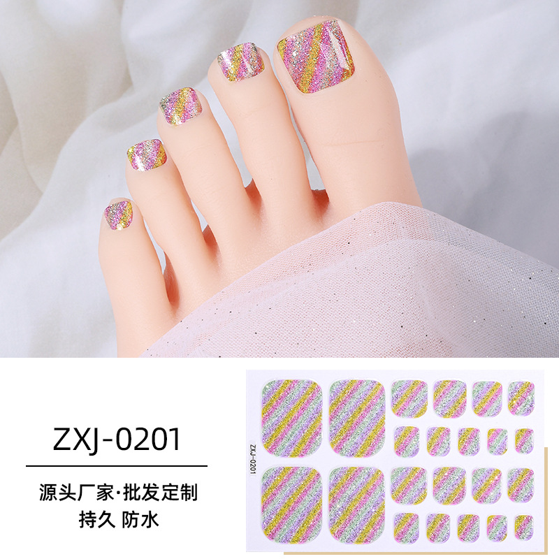 12PCS Summer nail stickers foot stickers waterproof rainbow smudged onion powder flash toe nail stickers nail stickers
