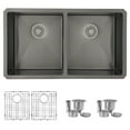 thumbnail image 1 of Stylish Undermount 32" Graphite Black Double Bowl Kitchen Sink with Grids & Strainers S-701XN, 1 of 15