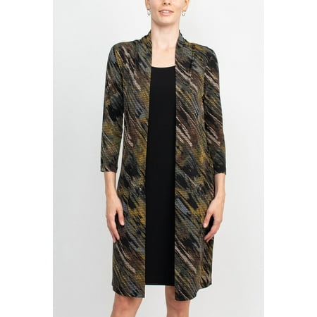 Connected Apparel Square Neck 3-4 Sleeves Slip on Attached Jacket Knee Length Dress-MOSS / 6