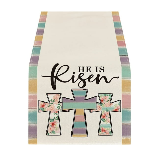 Dsscvnef Drapeau de Table de Pâques Lapin de Fête Œuf Petite Nappe en Lin Imprimée Décorations de Maison de Pâques compatible avec Chemins de Table Longs en Macramé