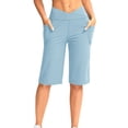 thumbnail image 2 of Aboser Bermuda Yoga Shorts for Women Tummy Control V Crossover Shorts Comfy Straight Leg Cropped Pants Gym Running Workout Shorts with Pockets, 2 of 7