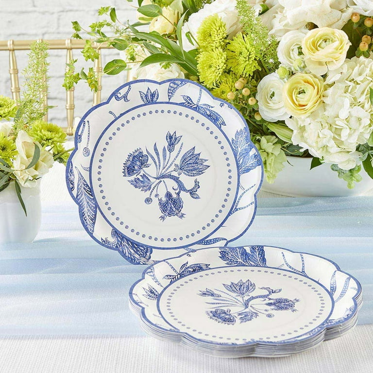 Kate Aspen 32 Pcs Paper Plates, 9 Inch Heavy Duty Disposable Party Plates,  Party Supplies Tableware for Wedding, Bridal Shower, Anniversary,  Beach/Nautical Themed Party (Bulk) 