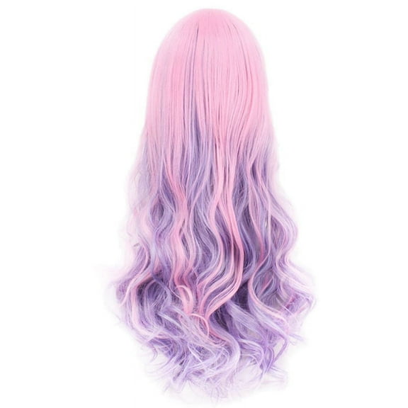 Rainbow Long Wavy Cosplay Wig Gradient Heat Fiber Natural Synthetic Hair Full Head G2395