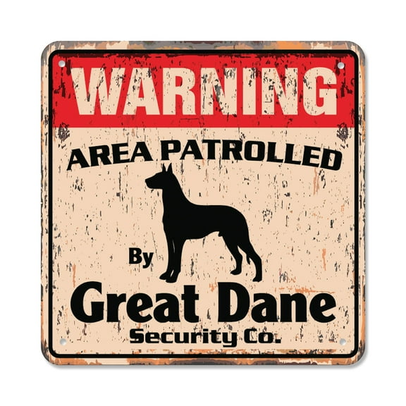 GREAT DANE Vintage Security Sign Area Patrolled pet dog warning fun funny gag guard vet gift Rigid Plastic | Indoor/Outdoor | 10" Wide