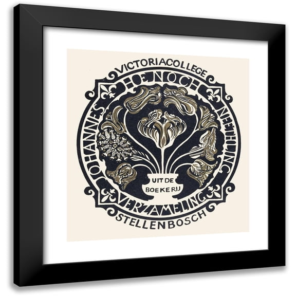 Carel Adolph Lion Cachet 12x13 Black Modern Framed Museum Art Print Titled - Ex Libris of the Johannes Henoch Neethling Collection Housed with Victoria College in Stellenbosch (1909)