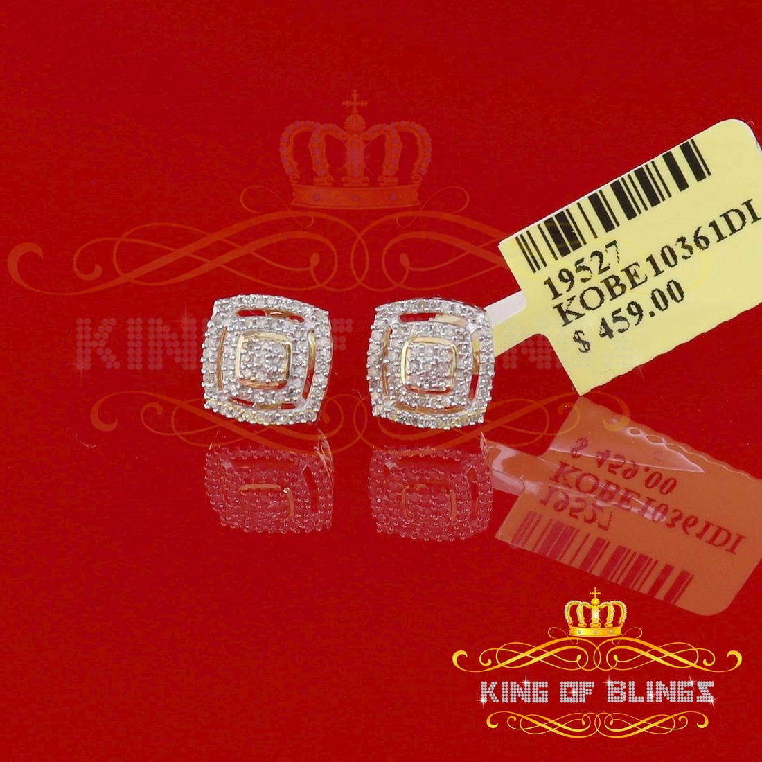 King of Bling's Aretes Para Hombre 925 Yellow Silver 0.25ct Diamond For Women's/ Men's Earrings