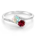 thumbnail image 2 of Gem Stone King 10K White Gold Forever United Two Stone White Simulated Opal and Red Created Ruby and Diamond Engagement Ring for Women (0.67 Cttw, Round) (Size 6), 2 of 4