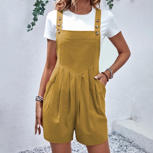 Baikeli Cheap Rompers for Women Fashion Women Pocket Button Sleeveless Jumpsuit Solid Bodysuit Playsuit Rompers Rompers for Curvy Women