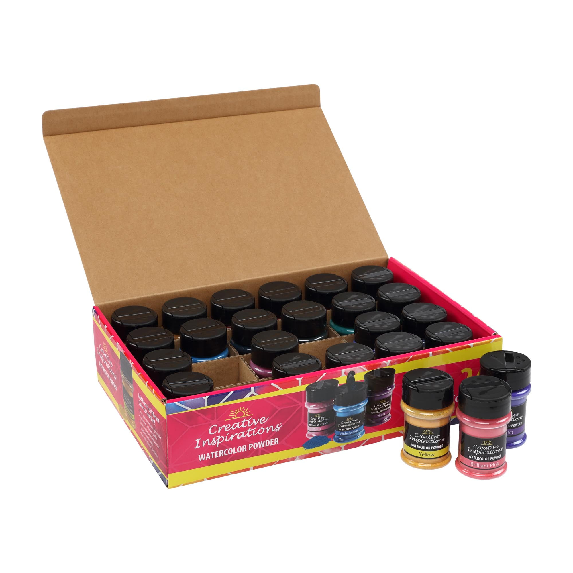 Creative Inspirations Powder Watercolor Paint - 38g Shaker Bottles, Set of 24 Colors - Dye-Based Water-Soluble Crystalline Pigments - Non-Toxic, Perfect for Abstract and Spontaneous Effects