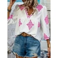 thumbnail image 6 of Women'S Casual V Neck Floral Print Chiffon Blouses 3/4 Sleeve Boho Summer Tops Shirts Pink S, 6 of 9