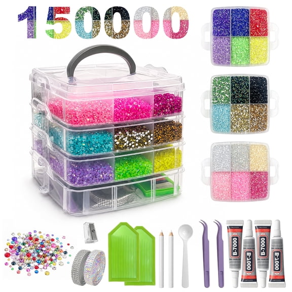 150000 Resin Jelly Rhinestones Kit, 18 Colors 3mm Flatback Gems with B7000 Glue for Bedazzling, Crafts, Tumblers, Clothes & Nail Art
