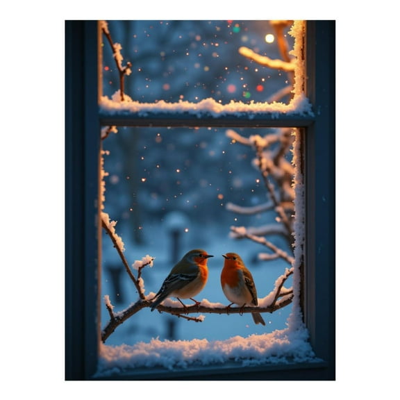 Diamond Art Kits for Adults, Winter Birds Snowy Window Scene 5D Diamond Painting Kits for Adults Beginners, DIY Full Drill Diamond Painting, Gem Art and Crafts 12x16