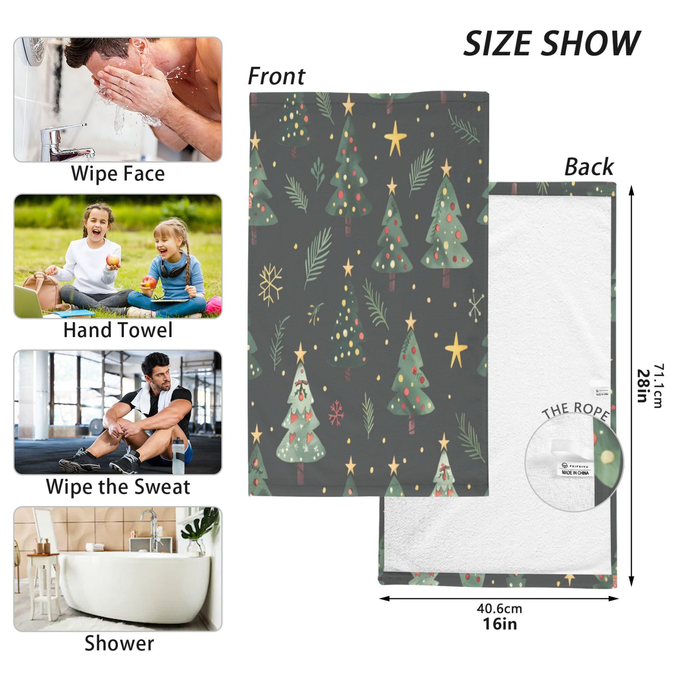 Cotton Towel Two-Piece 16x28 Inch One Sizex2 Face Towel Set Towel Set Cotton Hand Bath Towel Bathroom Beach Christmas Tree