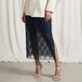 thumbnail image 2 of Sequin Skirt for Women Sparkly Fringe Sheer Overlay Skirt High Waist Side Split Midi Skirts for Wedding Party, 2 of 5