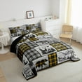 thumbnail image 4 of Rustic Farmhouse Bedding Comforter Sets Retro Buffalo Plaid Bear Deer Wolf Bedding Set Queen Cabin Lodge Comforter Set Hunting Woodland Animal Wildlife Quilt Set Black Yellow Grey, 4 of 6