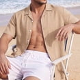 thumbnail image 5 of Men's Summer Linen Cotton Casual Short Sleeve Button Down Shirt Top, Lapel Collar Solid Color Fashionable Breathable Lightweight Outdoor Daily Wear Travel Vacation Outfit, 5 of 9