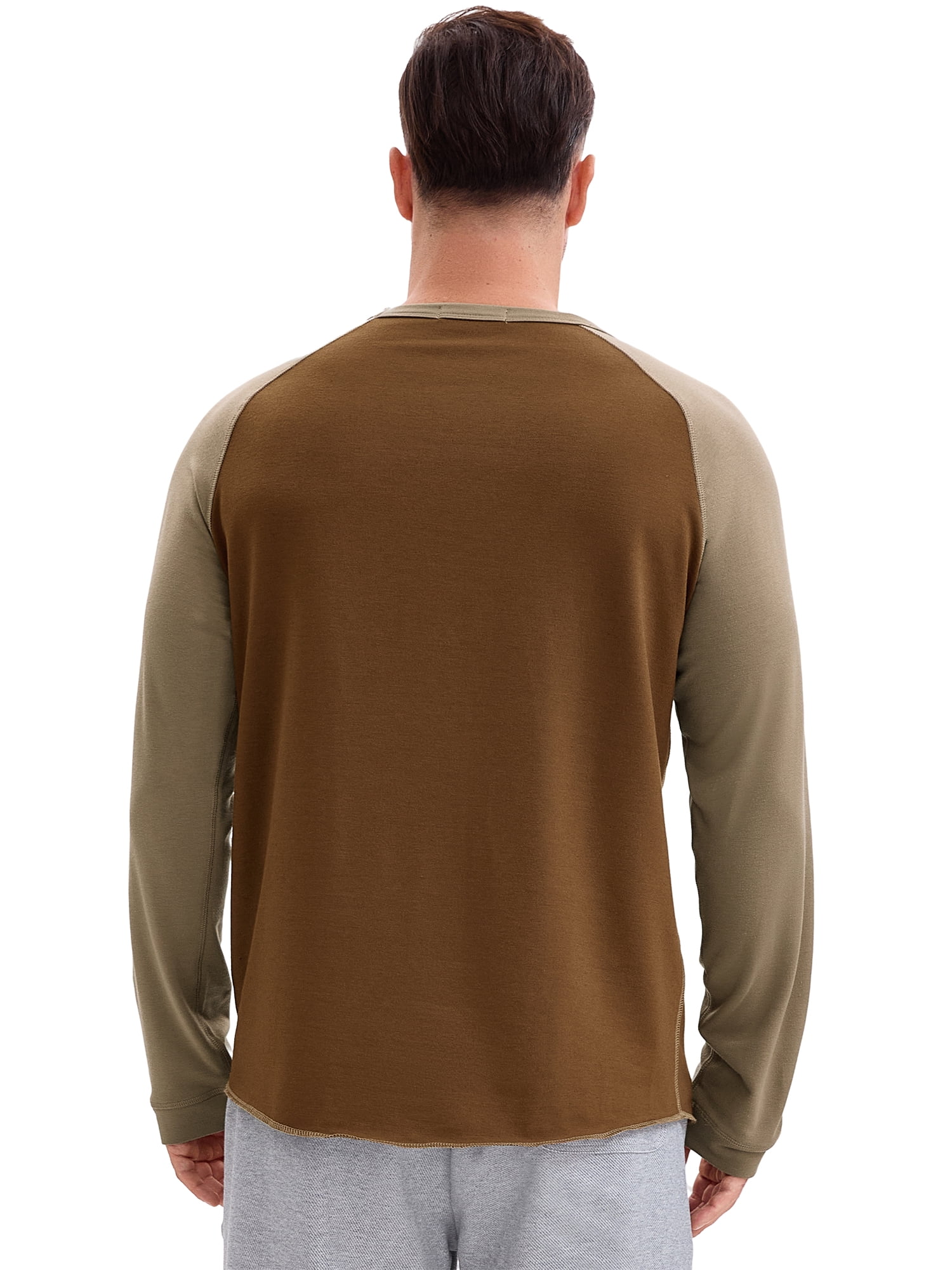 DARING DIVA Men's Long Sleeve Color Block Casual Raglan T-Shirt 2XL Brown Khaki
