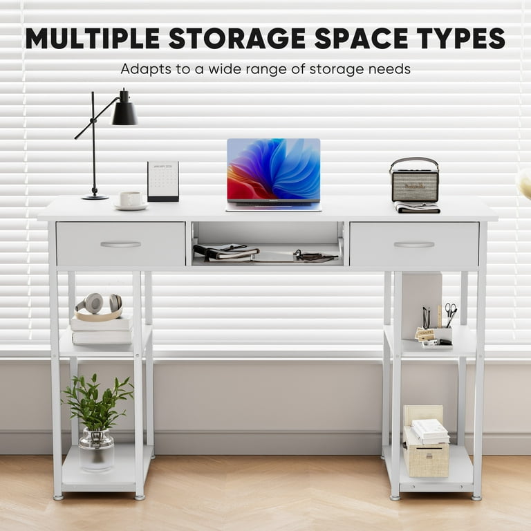 edx Small Desk with Fabric Drawers and Storage Shelves, 48 Inch