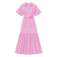 thumbnail image 4 of Xaqiouau Women Solid Color V Neck Short Sleeve Wrap Maxi Dress Waist Tie Front Slit Elegant Flowy Boho Chic Casual Vacation Daily Summer Dress Pink XXL, 4 of 5