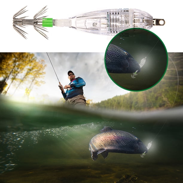 Gancho de calamar con señuelo LED con botón de pesca ligero (4 colores)
