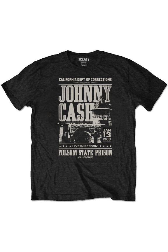 Men's Johnny Cash Prison Poster Eco-Tee Vintage T-shirt Small Black