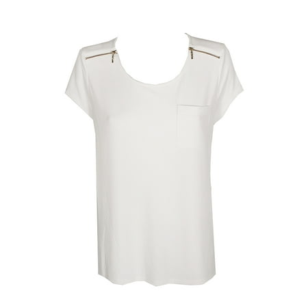 Cap Sleeve Matte - Nine West White Cap-Sleeve Matte Jersey Zipper Detail Top XS