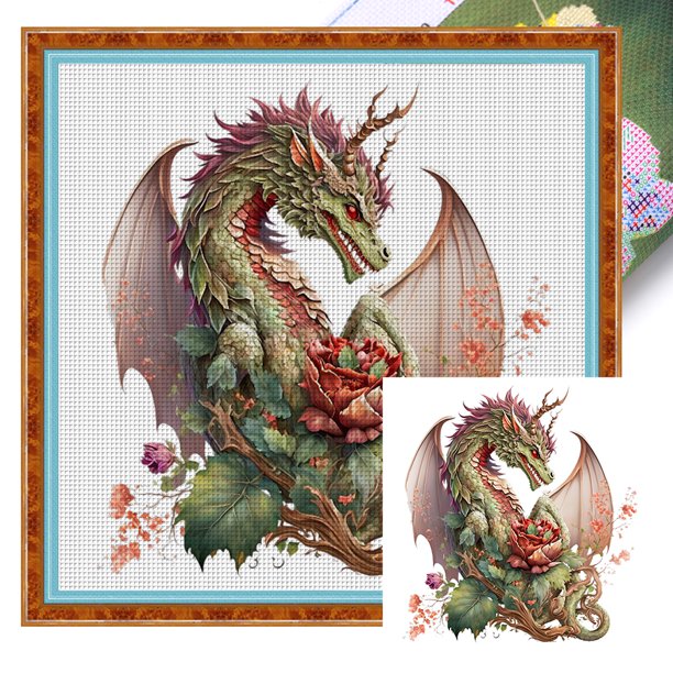 Kit Punto Cruz Con Dragón Hilo Algodón Ecológico Bordado Obra Arte 18CT