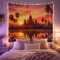 thumbnail image 2 of Temple at Sunset with Lotus and Palm Reflections Serene Psychedelic for Meditation Enthusiasts Spiritual Wall Art Housewarming Gift Tapestry Wall Hanging for Bedroom Living Room and Dorm, 2 of 7