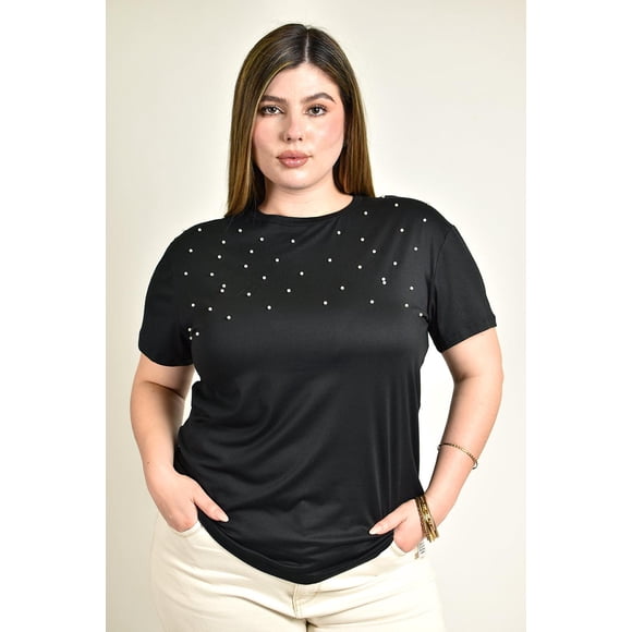 Blusa con detalle de perlas Roman Fashion /Tallas Extras, 5127 (Negro) negro 38