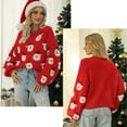 thumbnail image 3 of Christmas Sweater Women Cute Cartoon Santa Print Knit Sweater Winter Tops, 3 of 11