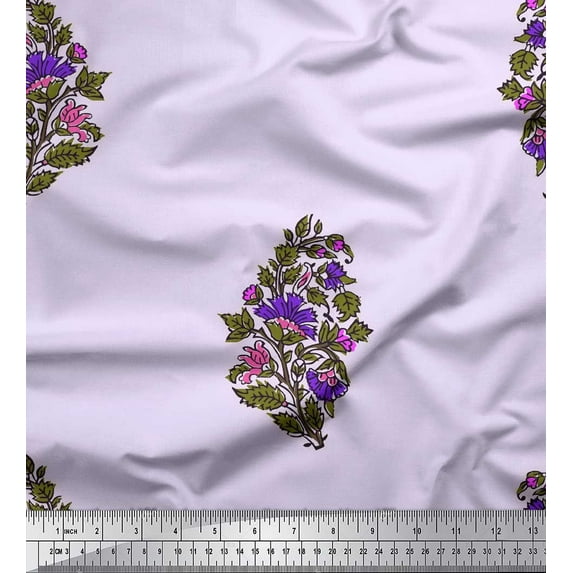 Soimoi Poly Georgette Fabric Leaves & Floral Block Print Fabric by Yard 52 Inch Wide