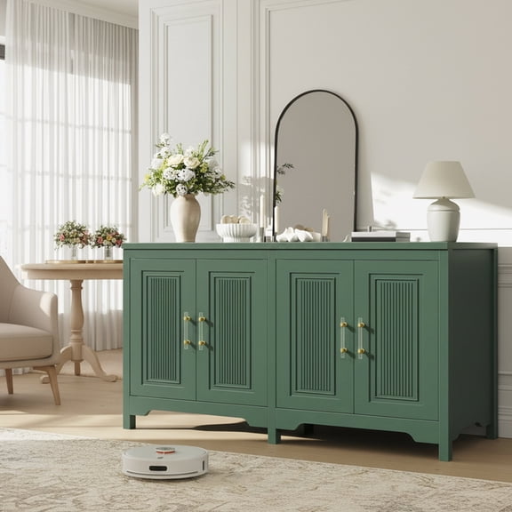 Vipuse 55" Sideboard Buffet Cabinet with Adjustable Shelves, Modern Fluted Kitchen Cabinet Storage, Coffee Bar Station for Dining Room, Kitchen Buffet, Green