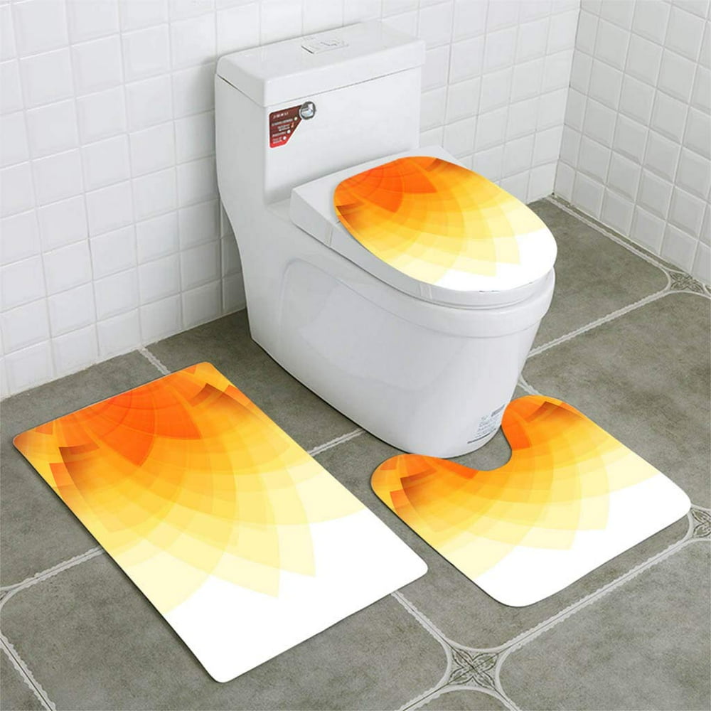CHAPLLE Summer Concept Abstract Yellow 3 Piece Bathroom Rugs Set Bath