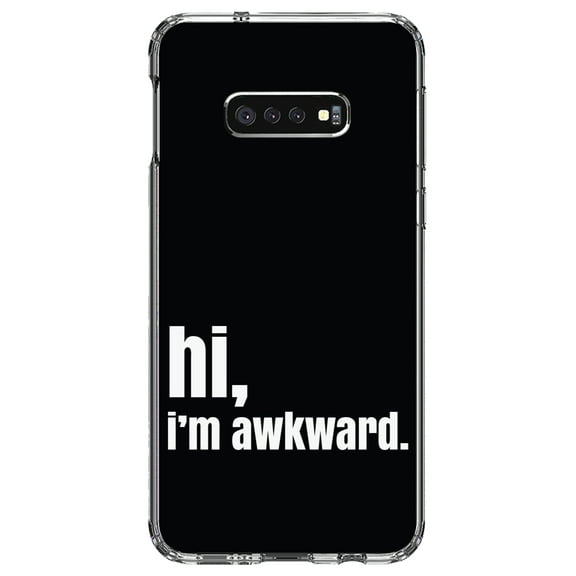 DistinctInk Clear Shockproof Hybrid Case for Samsung Galaxy S10e (5.8" Screen) - TPU Bumper, Acrylic Back, Tempered Glass Screen Protector - Black White "hi, I'm awkward."