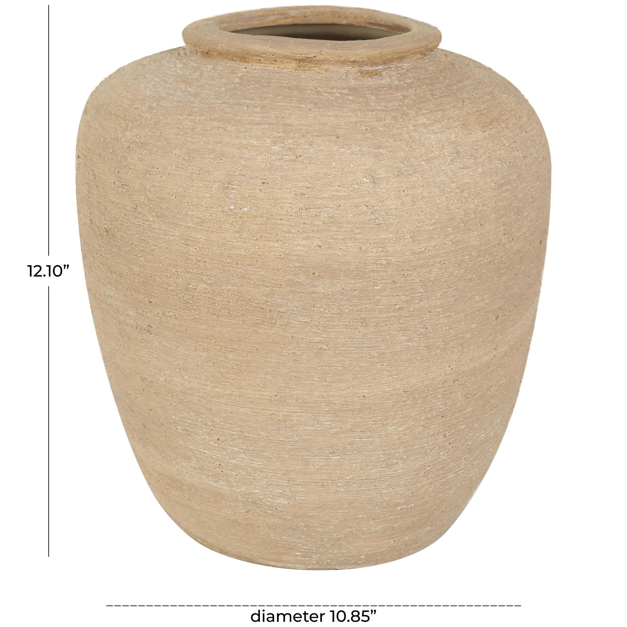 DecMode 12" Wide Textured Terracotta Beige Ceramic Vase