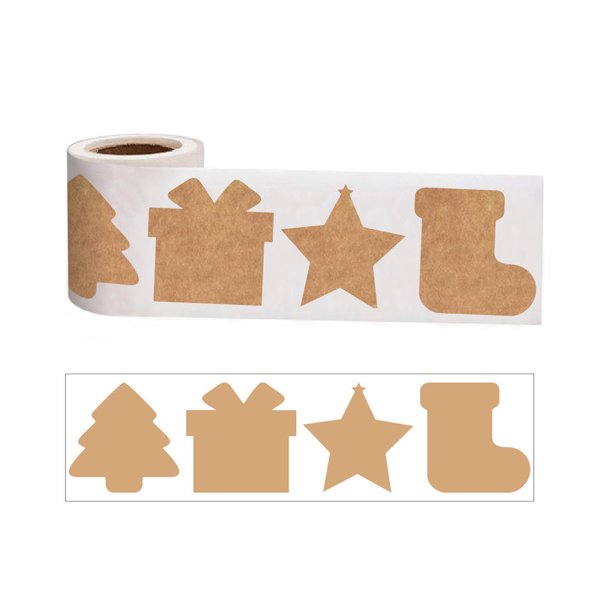 300 piezas de pegatinas de papel kraft de Navidad, etiquetas de etiquetas de Navidad marrones, etiquetas de nombre con temática navideña, 2,5 x 2,5 pulgadas, 4 patrones