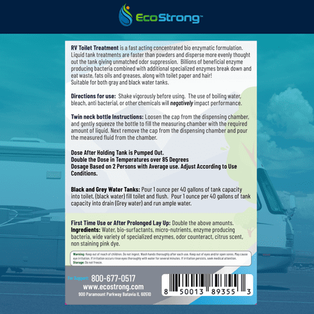 EcoStrong's RV Toilet Holding Tank Treatment: Waste Digesting Bacteria and Enzymes (33 oz Citrus)