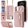 thumbnail image 2 of iPhone 12 Case with Card Holder for Women, iPhone 12 pro Phone Case Wallet with Strap Credit Card Slots Crossbody with Kickstand Zipper Case - Rose Gold, 2 of 14