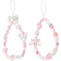 Y2k Phone Charm for Case Pink Beaded Keychain for Women Car Keys Butterfly Accessories for Purse Bag Charms for Backpacks Aesthetic Keychains for Her Cute Bow Cell Phone Decorations for Case 2Pcs