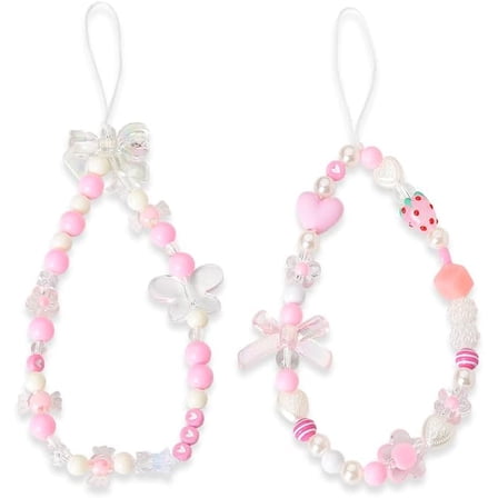 Y2k Phone Charm for Case Pink Beaded Keychain for Women Car Keys Butterfly Accessories for Purse Bag Charms for Backpacks Aesthetic Keychains for Her Cute Bow Cell Phone Decorations for Case 2Pcs