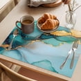 thumbnail image 3 of Turquoise Gold Marble Placemats Set of 12 Abstract Simple Teal Geometric Place Mats Indoor Wipeable Table Mats Washable Cloth Dining Table Placemats for Kitchen Holiday Party Home Decor 13x19 Inch, 3 of 9