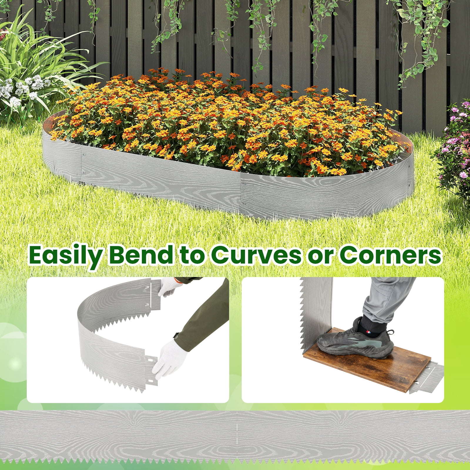 Gymax 6-Pack 20 FT Galvanized Metal Landscape Edging Heavy-Duty Metal Patented Garden Border