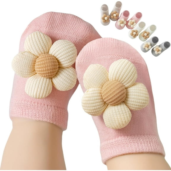 Baby Girl Socks with Non-Slip, Cute Flower Grippy Design Toddler Ankle Socks Gift for Newborn Babies Infants 4 Pairs