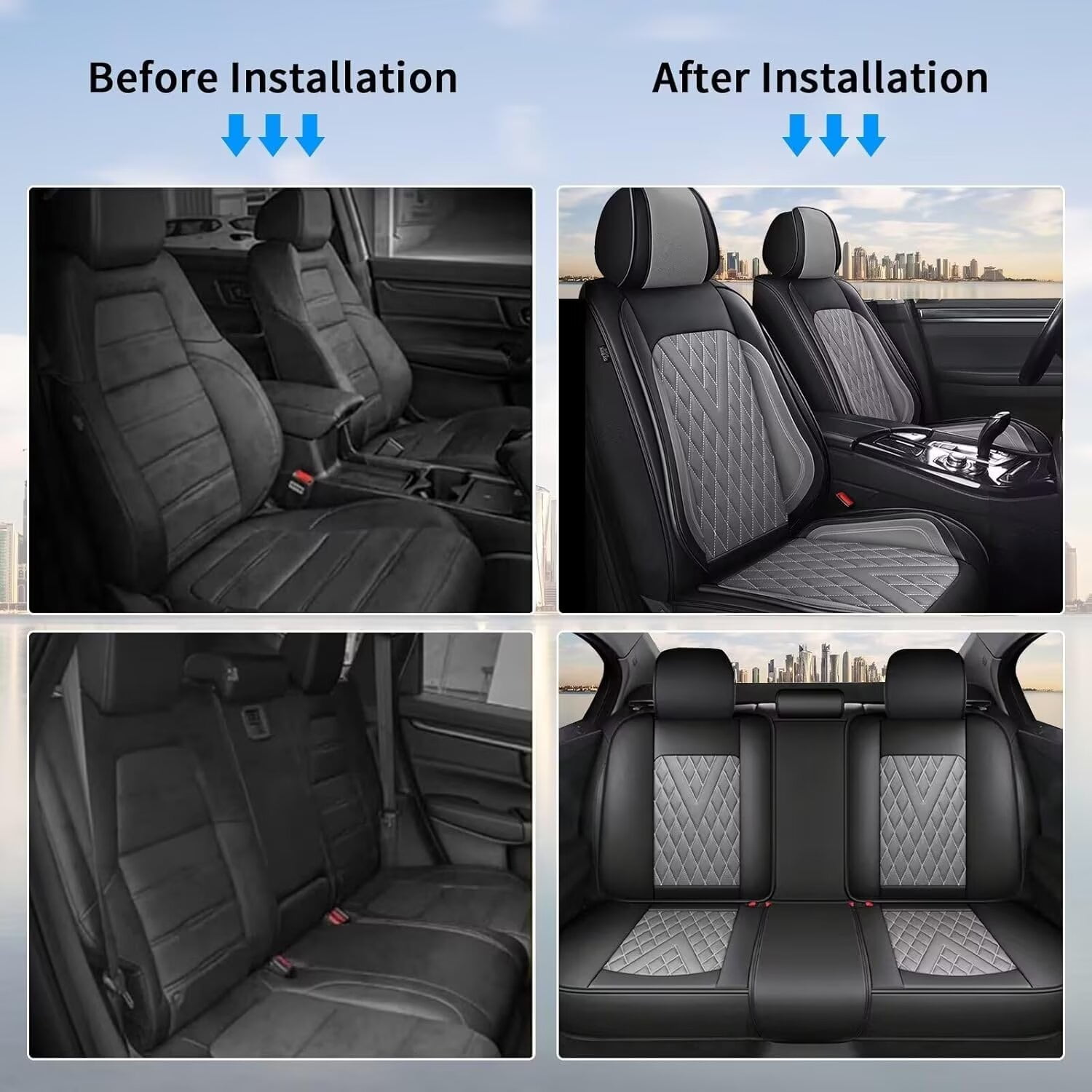 DIKSOAKR Full Set Seat Covers Fit for Subaru Impreza 2012-2024 2025 Faux Leather Car Seat Covers Waterproof Anti-Slip Automotive Seat Cushion(Black&Grey)-2 Rows 5 Seats