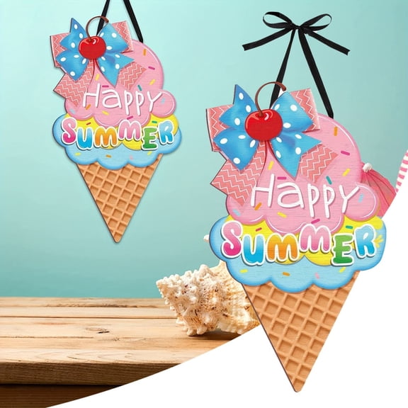 YYKihy 2 Ice Sandbeach Hanging Sign Happy Summer Wood Sign Sweet Summer Wood Ornaments Summer Sign Door Wood Hanging Sign For Summer Holiday Party Home Door Wall Window Decor