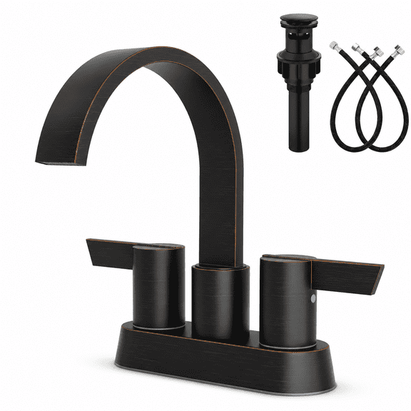 Bronze 4 Inch Centerset 2-Handle Bathroom Faucet with Pop-Up Drain and Supply Lines