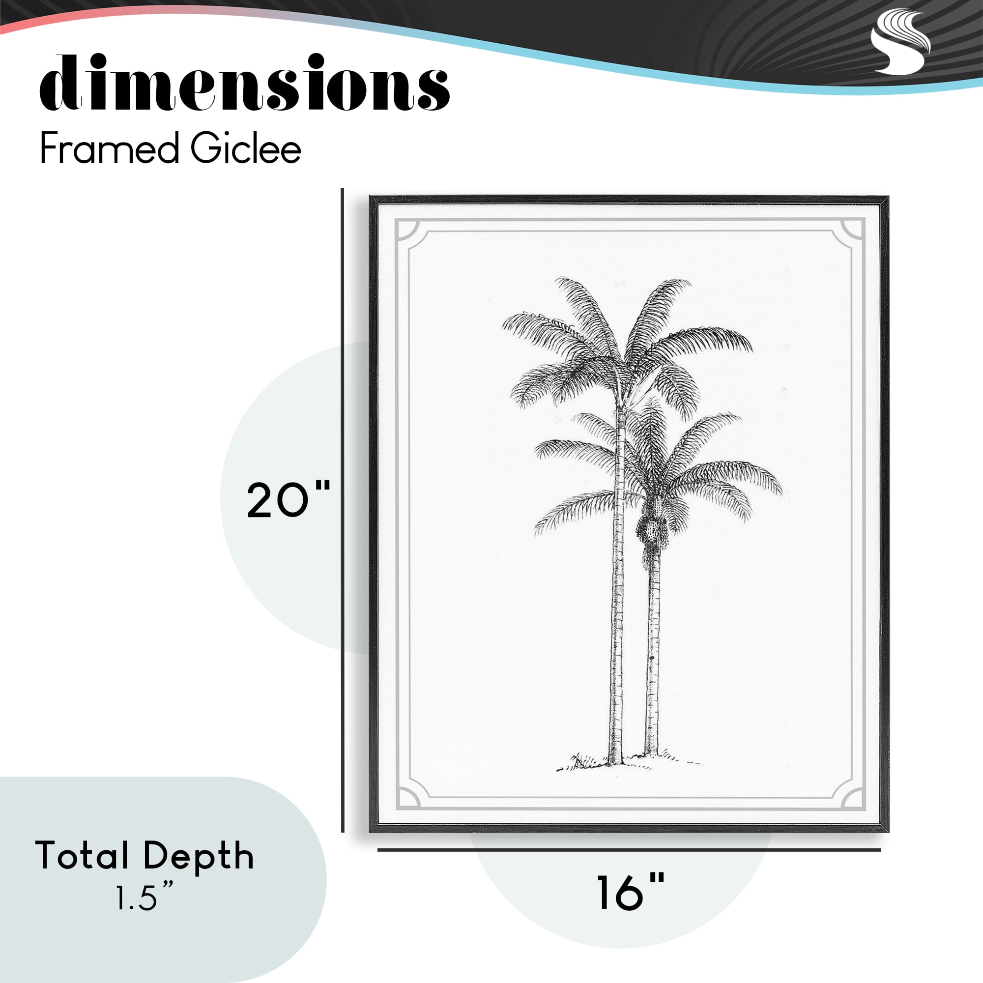 Vintage Simple Palm Tree Black Framed Giclee Art, design by Lettered and Lined