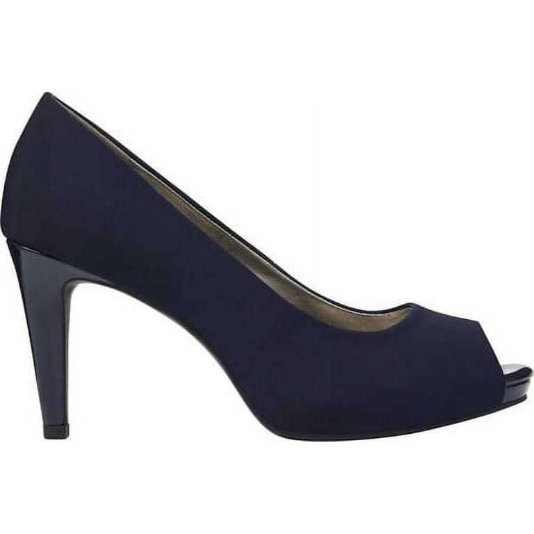 BANDOLINO Womens Navy 1 2 Hidden Platform Rainaa Peep Toe Stiletto Slip On Dress Pumps Shoes 10.5 M