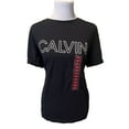 thumbnail image 5 of Calvin Klein Women's Soft Crew Neck Rolled Sleeve Graphic Logo T-shirt (Black/White, XL), 5 of 7